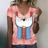 Camiseta casual de manga corta con cuello en V para mujer, top con estampado de Oktoberfest, tejido ligero y suave, ajuste cómodo, para uso diario