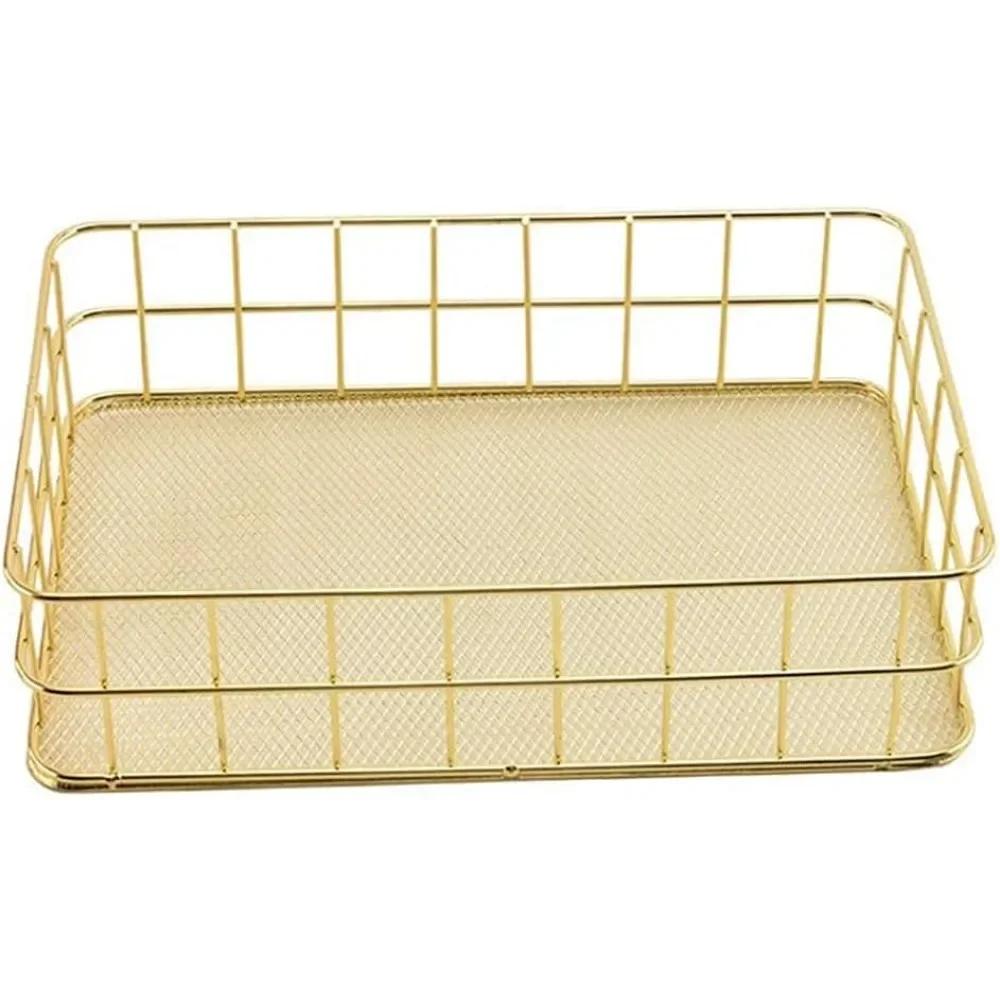For Rose Gold Metal Desk Tray Bathroom Shelf Storage Fruit Home and Office Finishing Basket