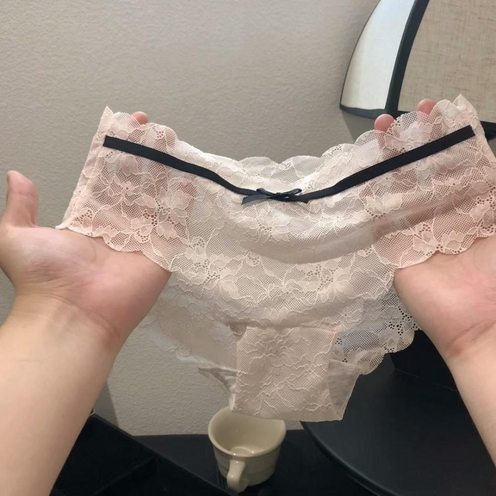 Sweet Bow Lace Flower Panties Transparent Low Waist French Style Briefs Lace Mesh Briefs Lady