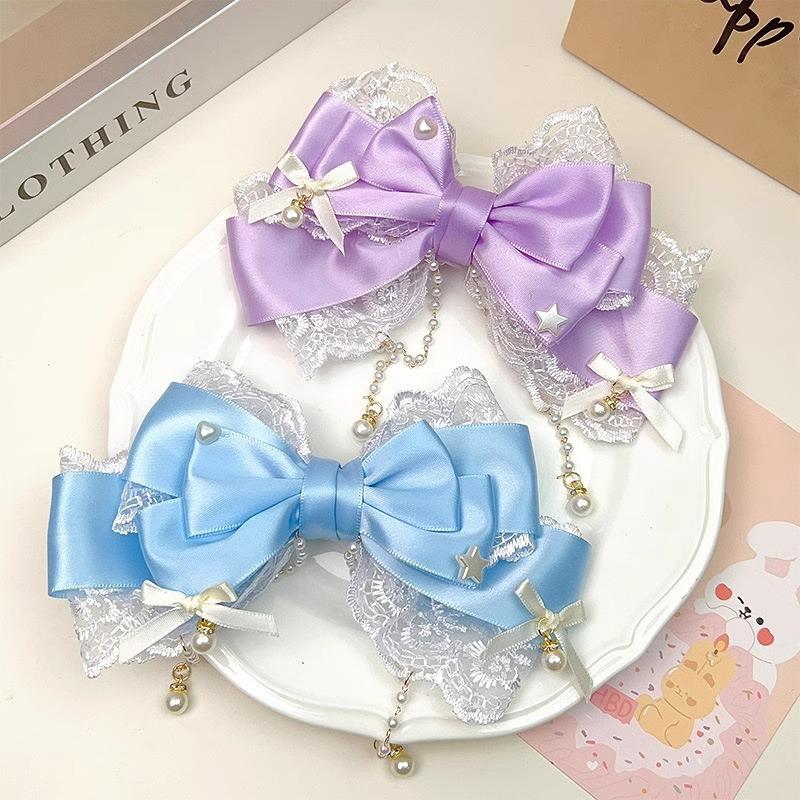 Carino per Ragazze Lolita Rosa Fiocco Copricapo Grande Fiocco di Pizzo Rosa Perla KC Carino Principessa Copricapo Lolita Fermaglio per Capelli Accessori per Capelli