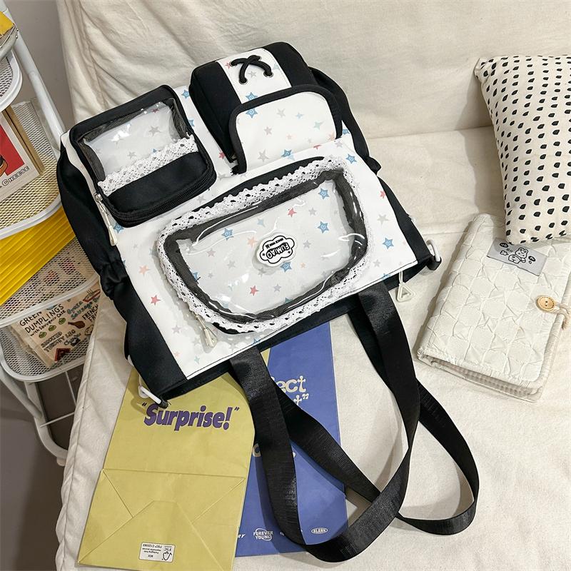 Women's Contrast Shoulder Bag Stars Print College Style Crossbody Bag