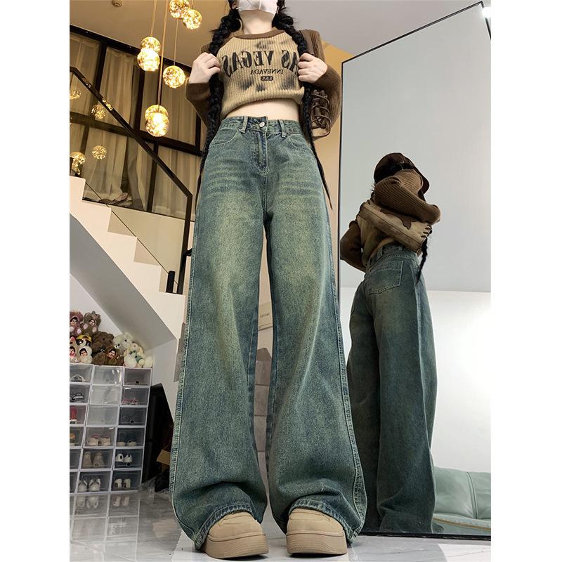 Women's Plus Size High Waist Retro Washed Wide Leg Jeans