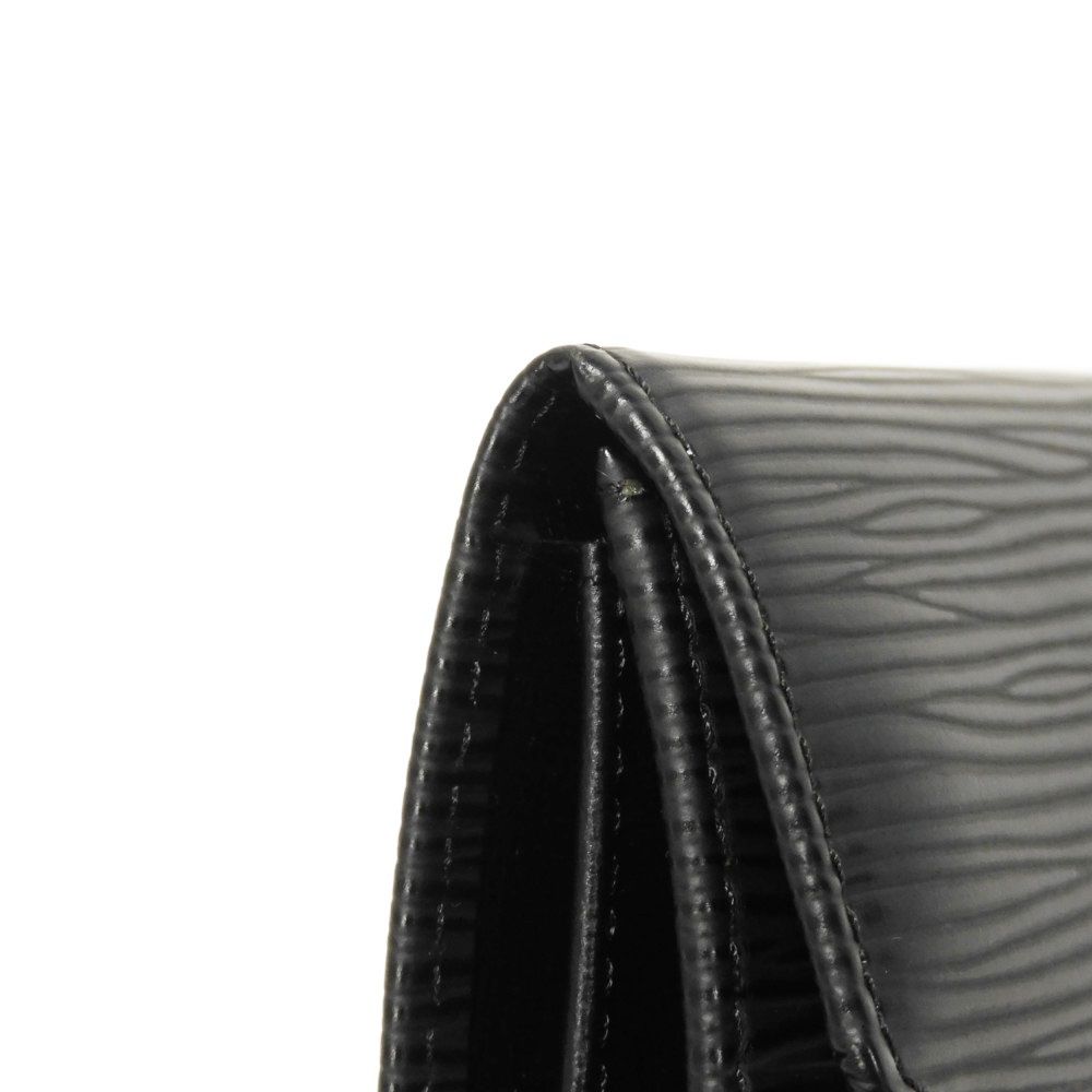 Used LV Logo Embossed Black Card Case with Gusset, Bifold, Epi Noir, 12564 Porte Monnaie Simple M63412 7943, Unisex