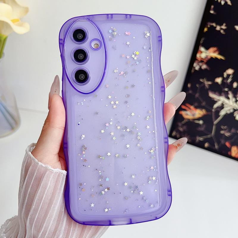 Roztomilý průhledný třpytivý obal s kapkovým lepidlem ve tvaru hvězdy pro Samsung S24 Plus S23 S22 S21 Ultra S20 Fe A16 A06 A55 A54 A53 A52 A35 A15 A14 Nárazuvzdorný vlnitý kryt na telefon