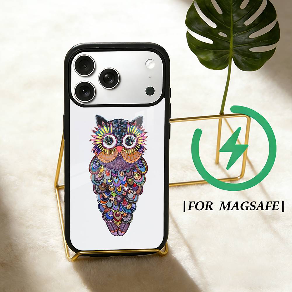 Cute Owl Phone Case For iPhone 17 16 15 14 13 12 Pro Max Plus for Magsafe Mirror Wireless Magnetic Cover