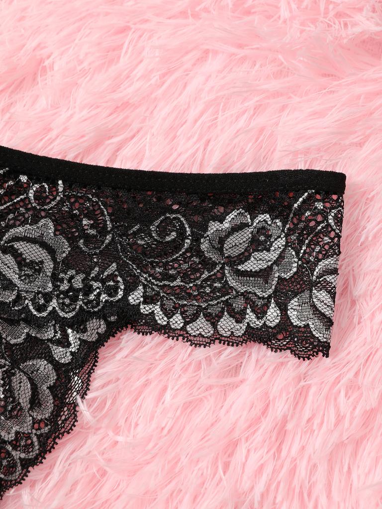Ladies Red Sexy Panties G-string Knickers Crotchles Women Underwear Flower Lace Underpant Fashion Thongs Female Erotic Lingerie