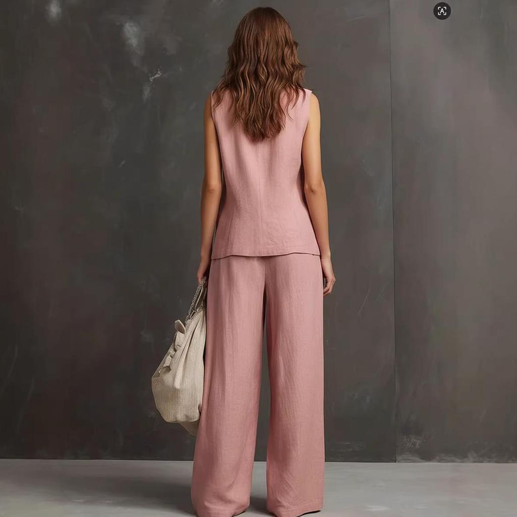 2026 European-American Linen Summer Set: Sleeveless Vest + Wide-Leg Pants - Gentle, Effortless Style