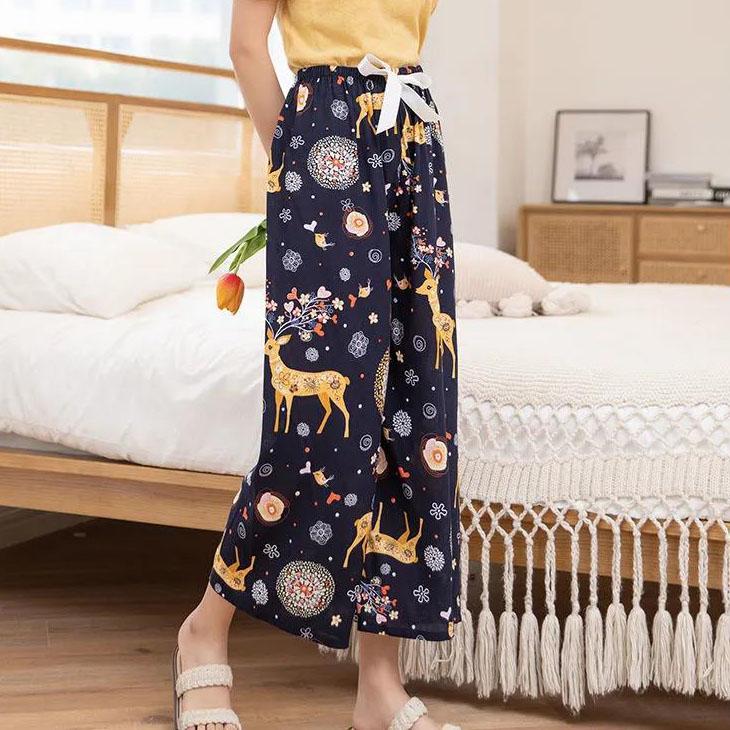 Women's Spring and Summer Plus Size Printing Long Pants Female Elastic Waist Loose Casual Thin Trousers