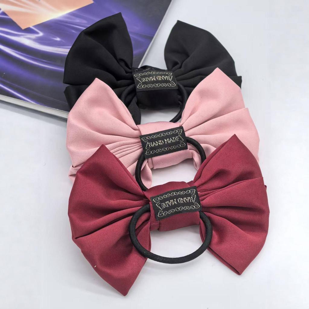 Korean Retro Satin Large Bow Elastic Hair Tie – Multi-Color Versatile Hair Accessory for Girls