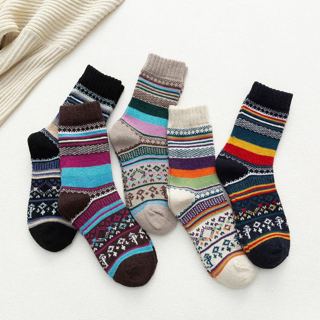 5 Pack Womens Socks Vintage Winter Soft Warm Cold Knit Wool Socks