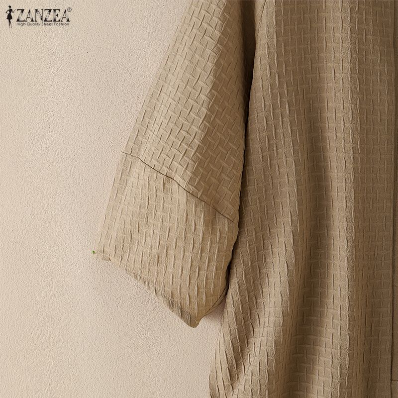 ZANZEA Womens Casual Open Front Loose 3/4 Sleeve Thin Cardigan Blouse