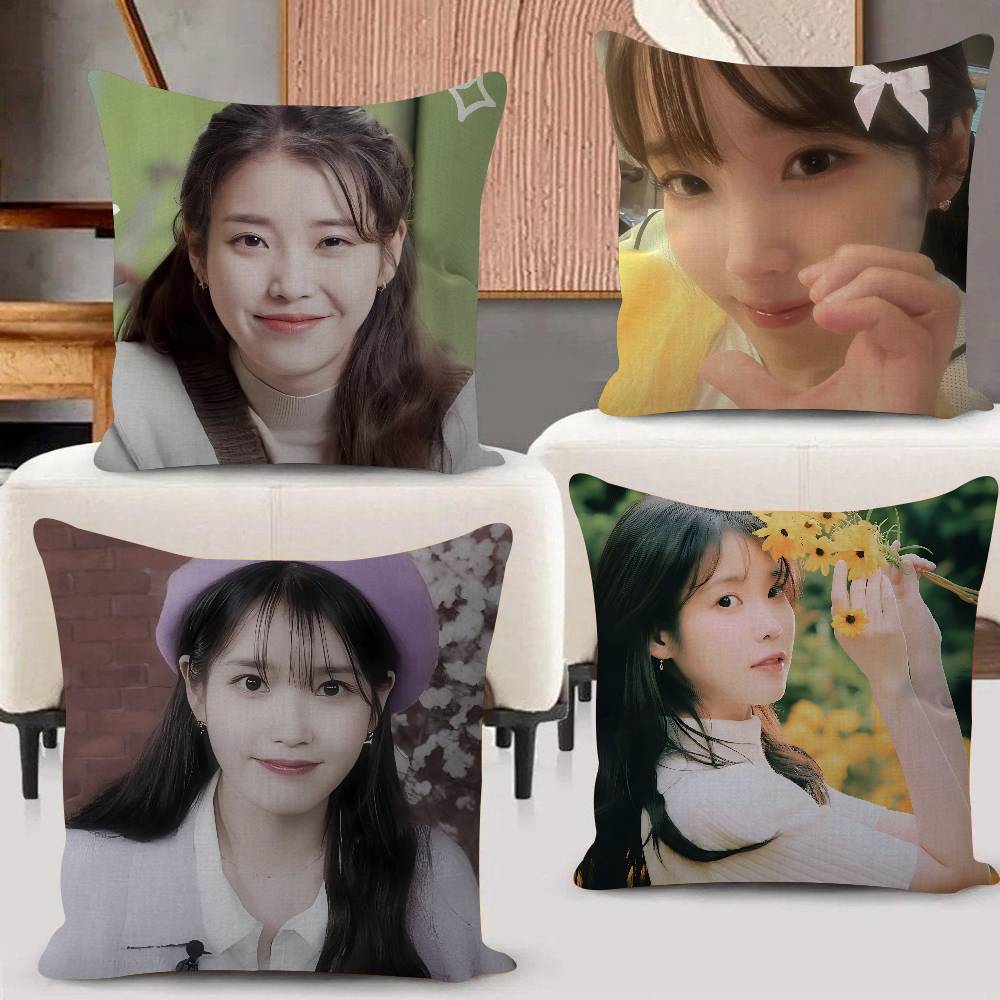 POP Korean Singer I-IU Pillow Covers Cartoon Sofa Decorative Home Double-sided Printing Short Plush Cute Cushion Cover