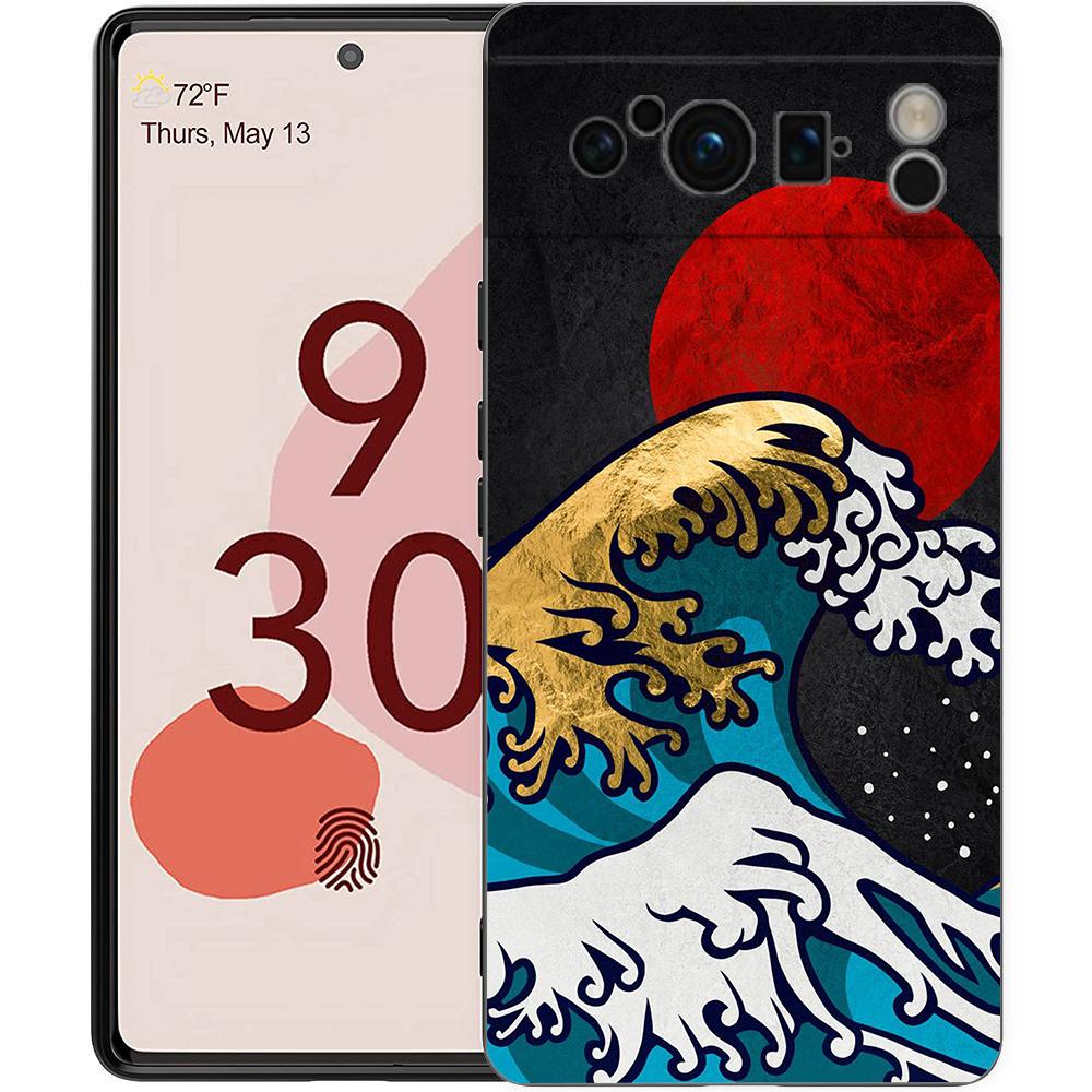 Golden Great Wave Kanagawa Surf Phone Case For Google Pixel 8 A 7 6 Pro Soft Shell For Pixel 6A Silicone Shockproof Black Cover