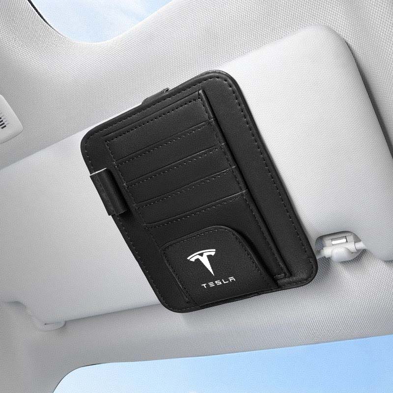 Car Sun Visor Organizer Storage Bag Card Sunglasses Clip For Tesla Cybertruck Roadster Coil SpaceX Highland Modele 3 S X Model Y