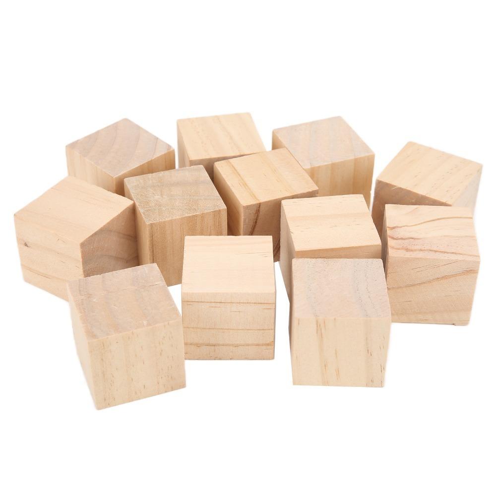 12PCS Smooth Surface Wooden Blocks Uniform Size Pine Wood Unfinished Wood Blocks Square Wooden Cubes DIY Projects