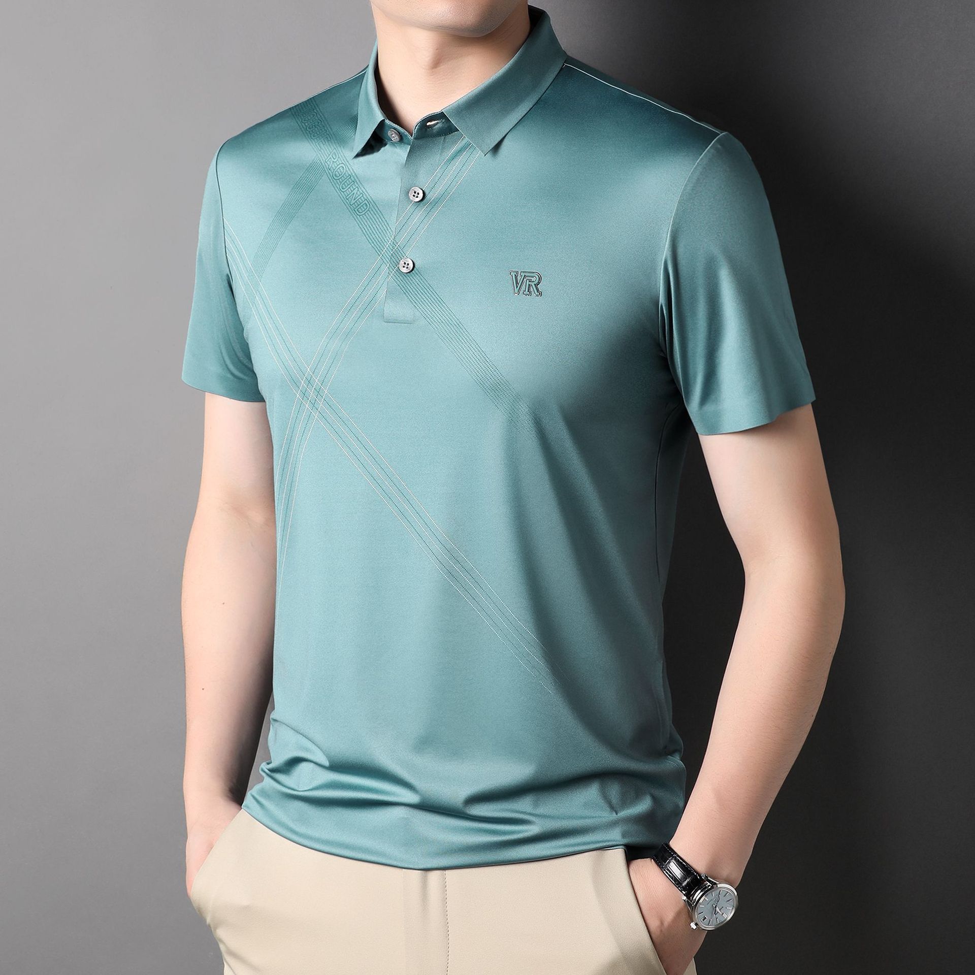 

Новая летняя мужская бесшовная футболка, однотонная мужская футболка с короткими рукавами для молодежи и среднего возраста, трендовая рубашка-поло с лацканами