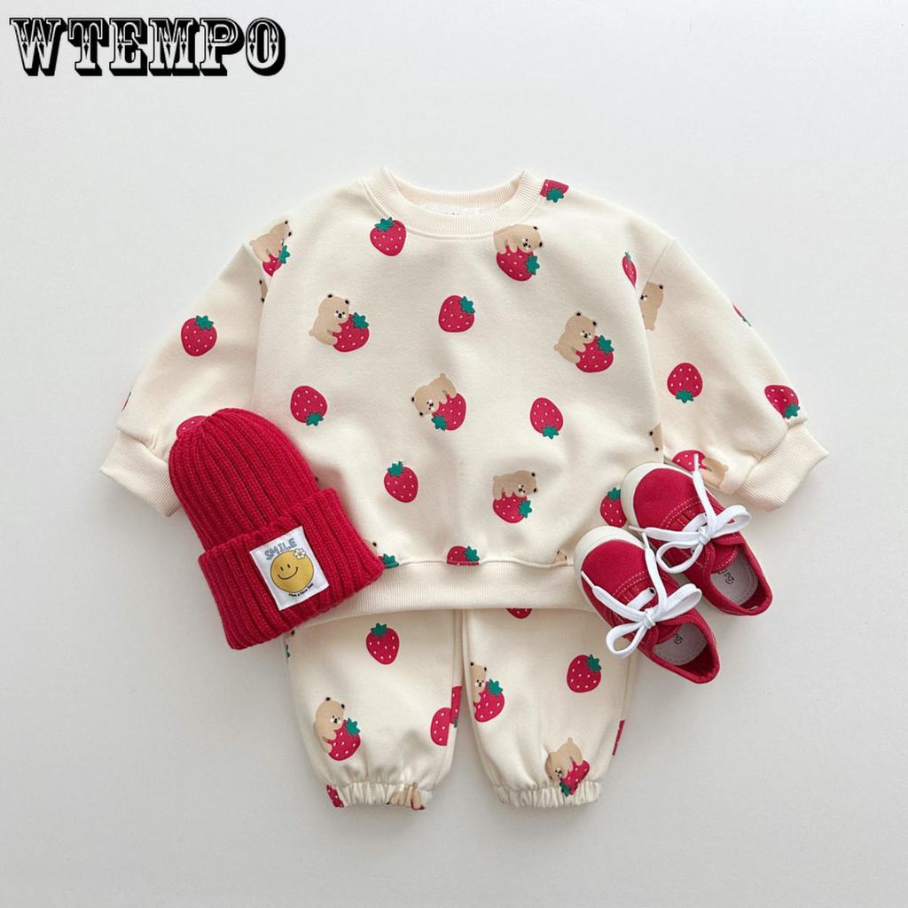 Spring & Autumn Cute Set Baby Girls Fashion Strawberries Pullover Tops + Cotton Sweatpants Boys Loose High Quality Tracksuit