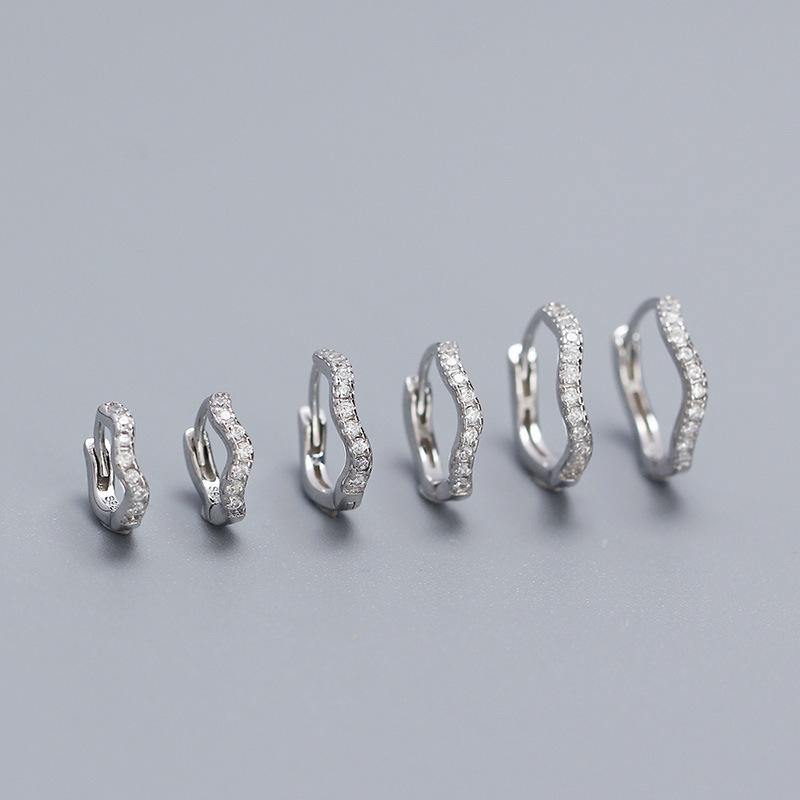 Sterling Silver Wave Ear Cuff with Diamonds - Elegant Stackable Women's Earrings