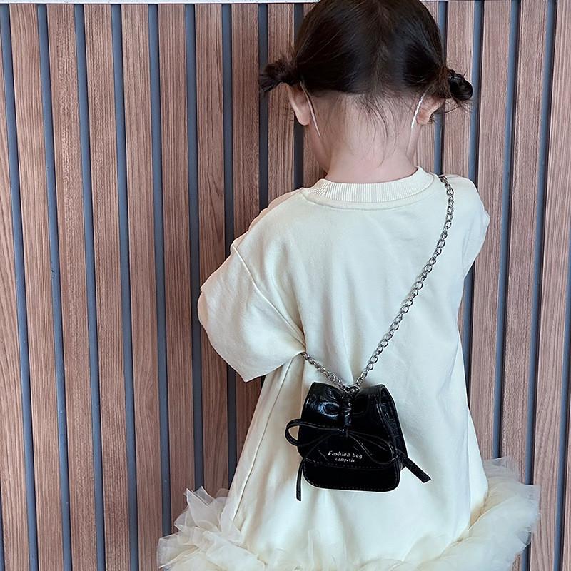 Adorable Korean Style Solid Color Girls Coin Purse With Cute Bow Fashionable Mini Chain Bag