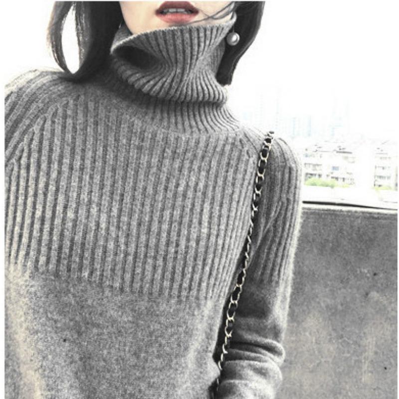 New Turtleneck Autumn and Winter Knitted Sweater Solid Color Loose