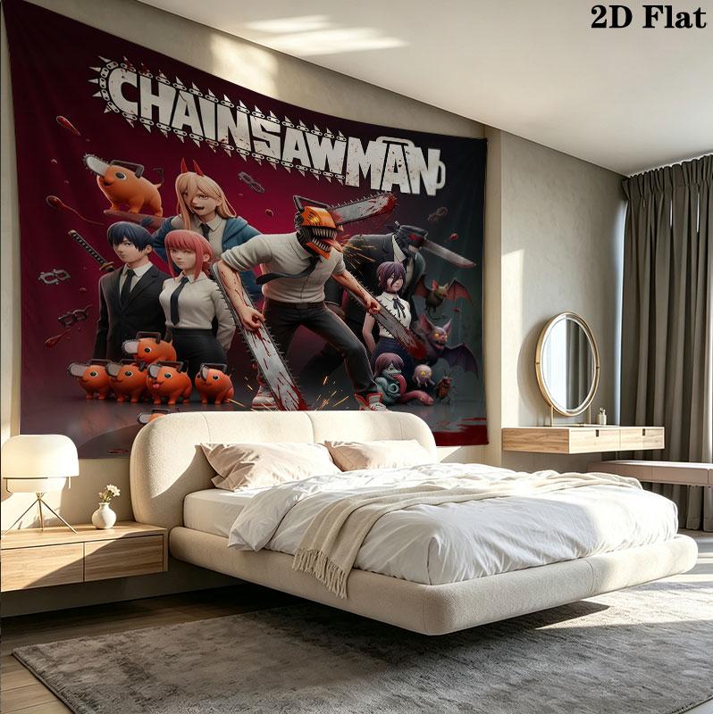 Tapestry da Parete Chainsaw Man Appeso Estetico alla Parete Coperta in Tessuto Stampato Arazzi Decorativi per Camera da Letto Soggiorno Arredamento per la Casa