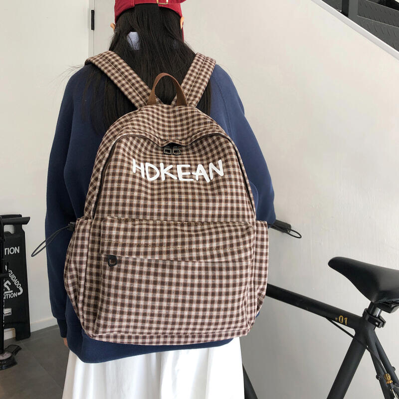 Junior School Bag Women's Check Backpack College Style Travel Backpack