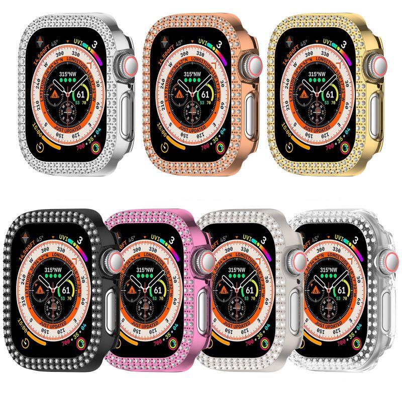 Bling PC Case For Apple Watch10 42mm 46mm Double Row Diamond Crystal iWatch Series 10 PC Protective Cover Watch Strap Protector Band