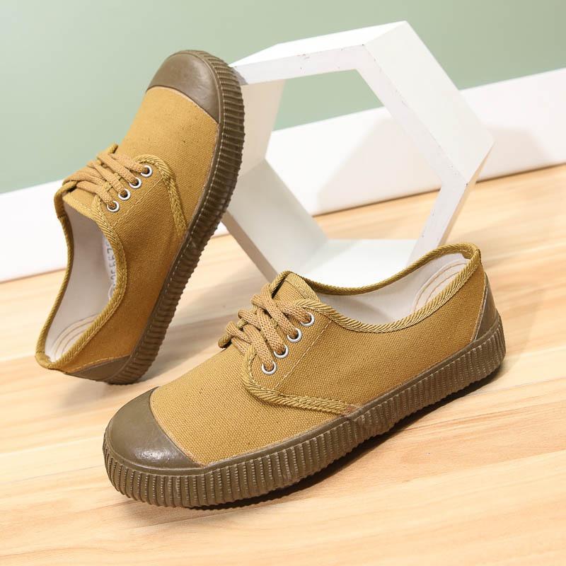 Lace-up men's low-top liberation shoes, labor insurance training shoes, filming yellow rubber shoes, sneakers, working labor canvas shoes, durable