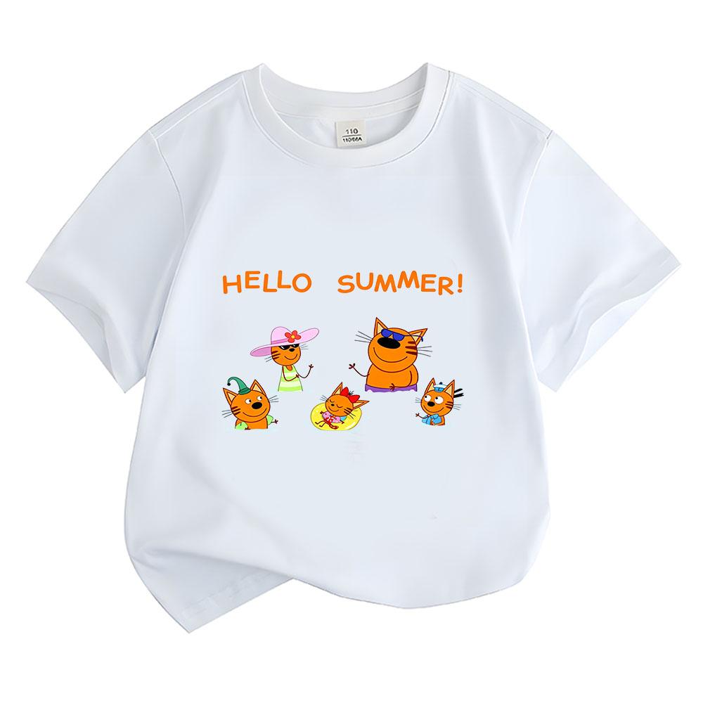 100% Cotton Kid-e-cats Children's T-Shirt Cartoon Print Kids Tees Cute Casual Tops Soft O-Neck Toddler Short Sleeve Summer Wear