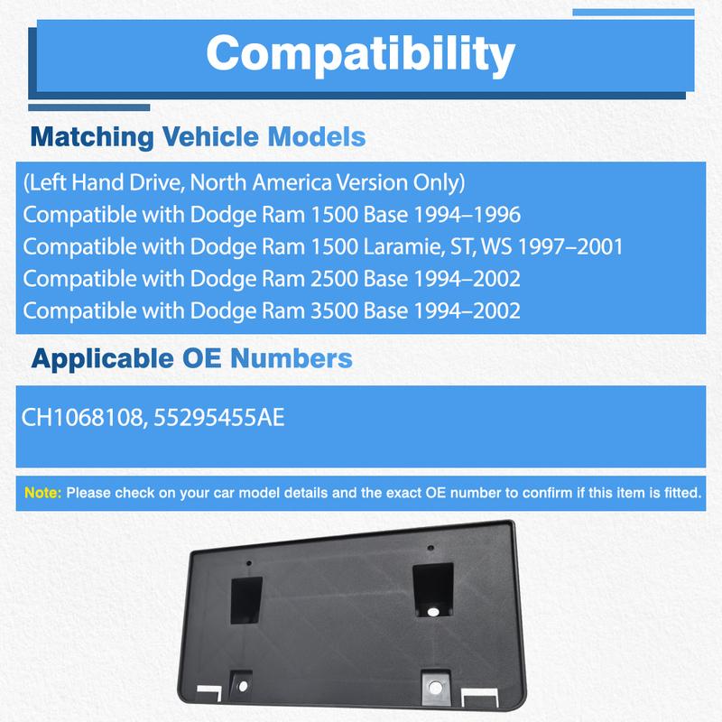 For Dodge Ram 1500 Base Laramie ST WS 2500 3500 Base 1994–2002 Car Front License Plate Bracket Accessories CH1068108 55295455AE