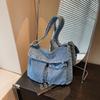 Multi-Pocket Denim Bag Large Capacity Retro Commuter Shoulder Bag