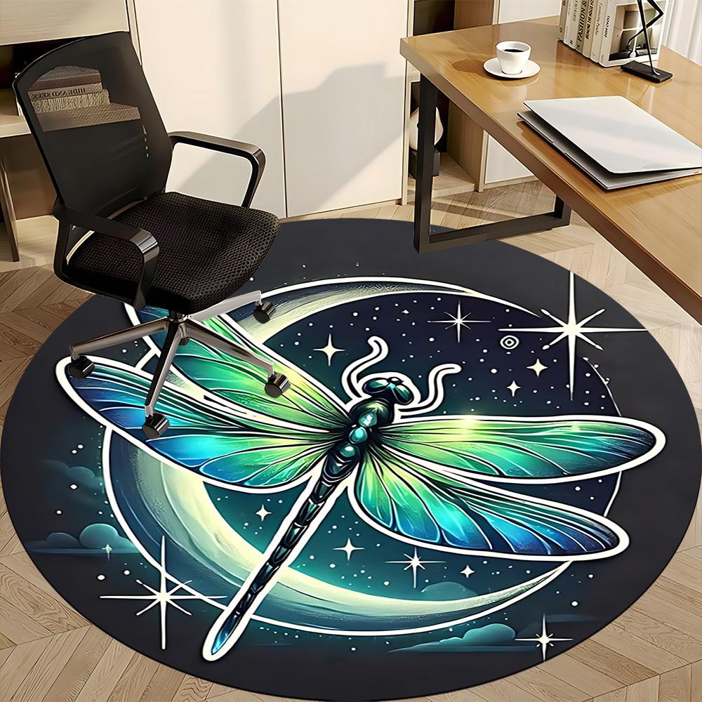 1PC Dragonfly Crescent Office Round Area Rug, Indoor Mat Suitable ForOffice, Under Office Chairs Bedroom Living Room Home Decor, Room Deco, D072