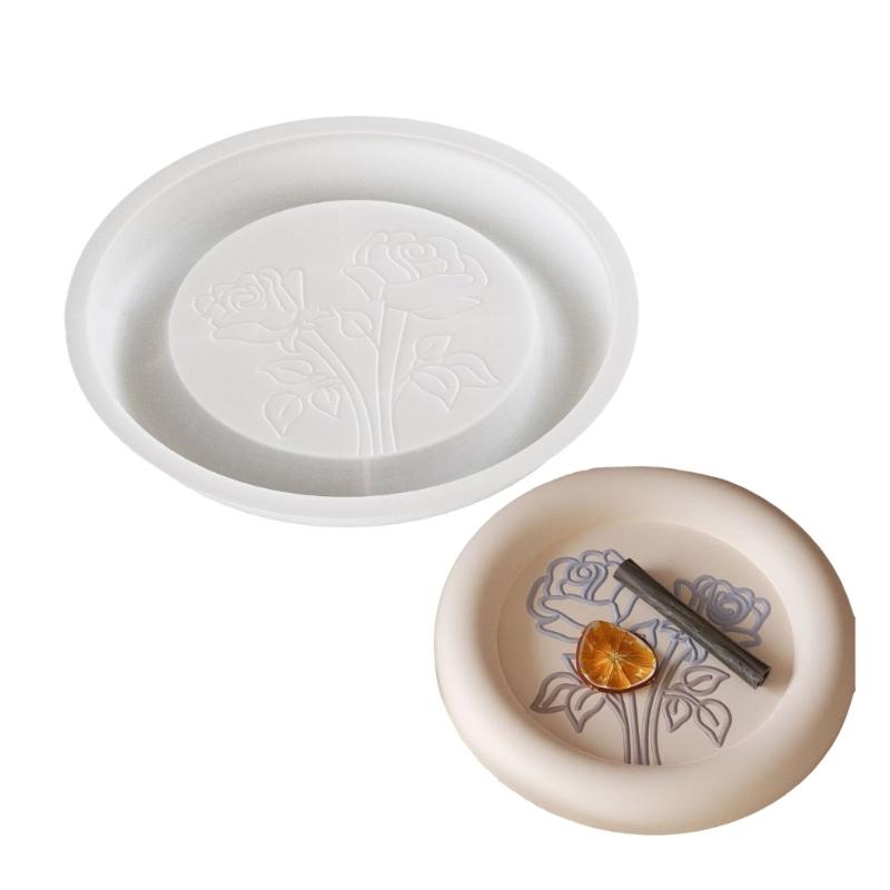 Silicone Tray Molds Reusable Epoxy Resin Moulds Flower Pattern Crafting Moulds Silicone Texture for Handmade Tray Plate