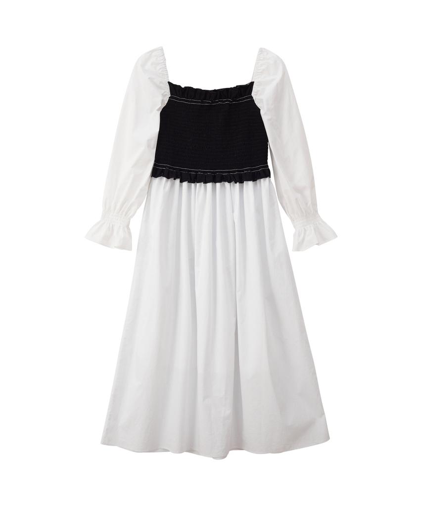 Salon De Yon Color Block Smocking Dress