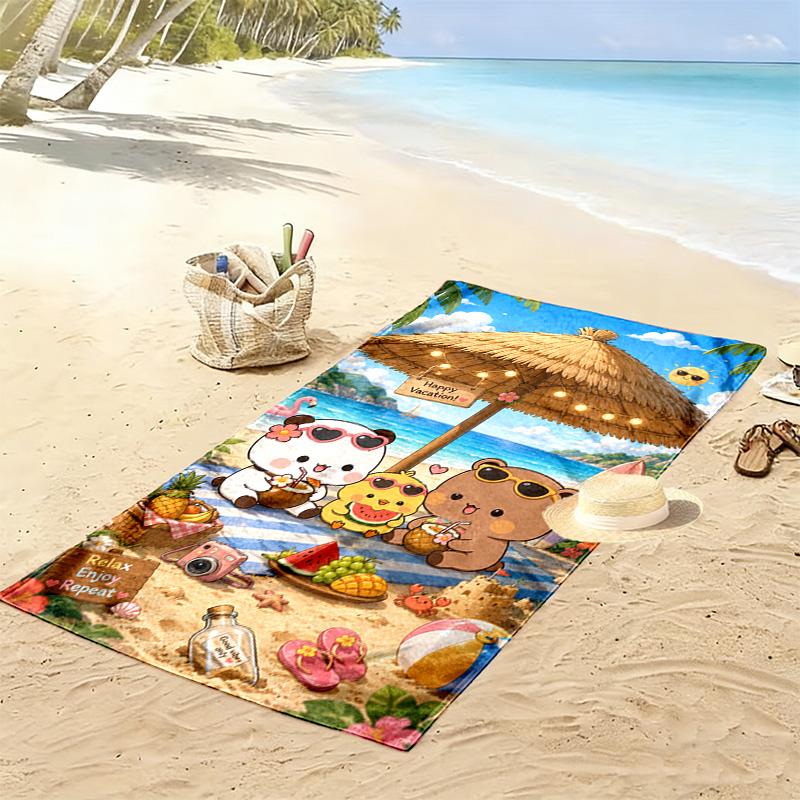 Bubu Dudu Cartoon Print Beach Towel, Large Soft Quick Dry Towel for Beach Camping Swimming