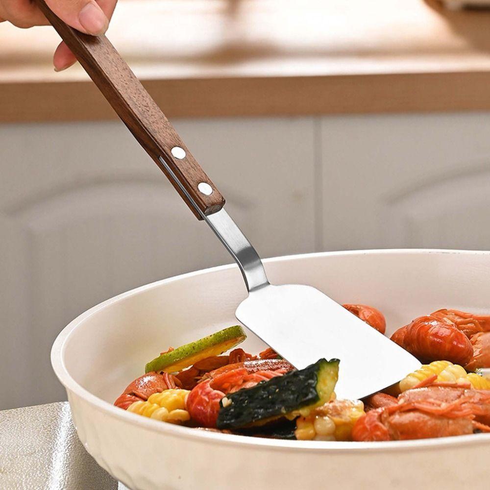 Walnut Handle Frying Spatula Anti-Scalding Fried Steak Shovel Spatula  Outdoor Kitchen Supplies