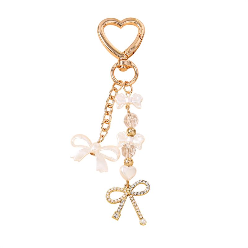 Cute Bowknot Love Heart Keychain Crystal Pearl Key Ring Pendants For Women Girls Handbag Decor Diy Handmade Key Chain Gifts