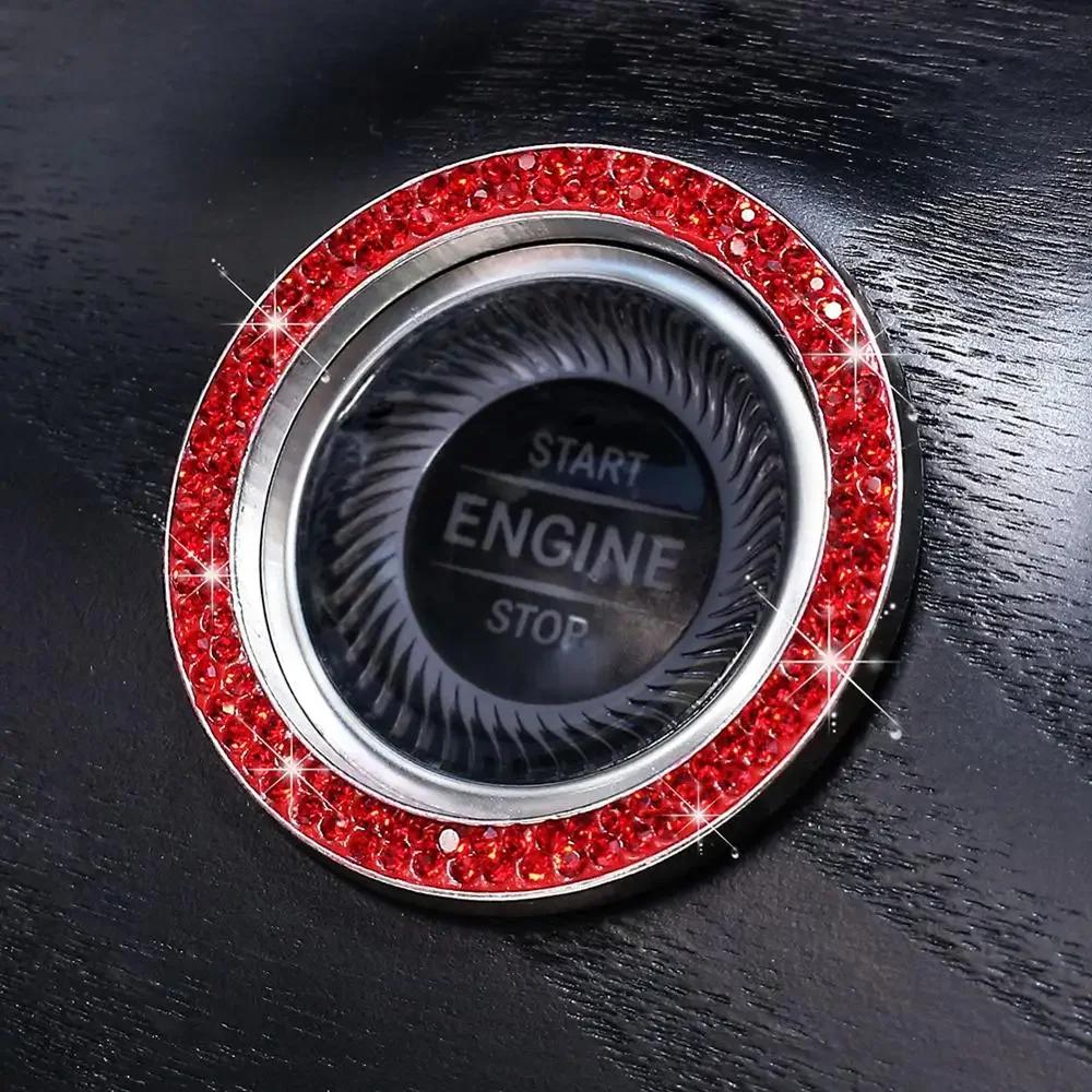 3D Car Ignition Start Button Diamond Rhinestone Metal Stickers Decor Auto Motorcycle Universal One-click Start Bling Decor Decal