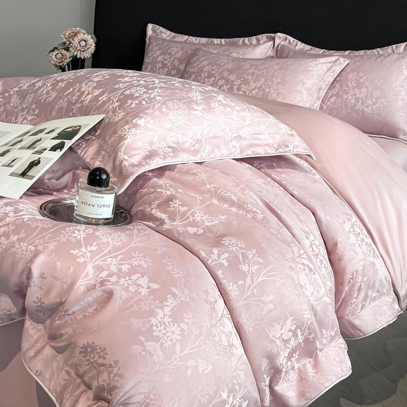 Ice Silk Jacquard Bedding Set Four-piece Set Silk Skin-friendly and Silky High-end Bed Sheet Quilt Cover Pillowcase