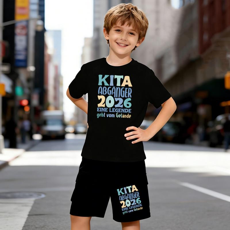 

Boys 2 Piece Graduation Commemoration Letter Print Outfit, Short Sleeve T-Shirt and Shorts Set for Kids Age 5-14,White Sporty Casual Summer Clothes 5-6 Years чёрный