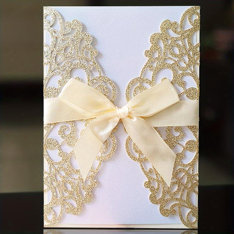 10 Stück Glitzer Einladungskarte mit Band Grußkarten Hochzeit Mariage Einladung Party Taufe Bar Mitzwa Party Dekoration