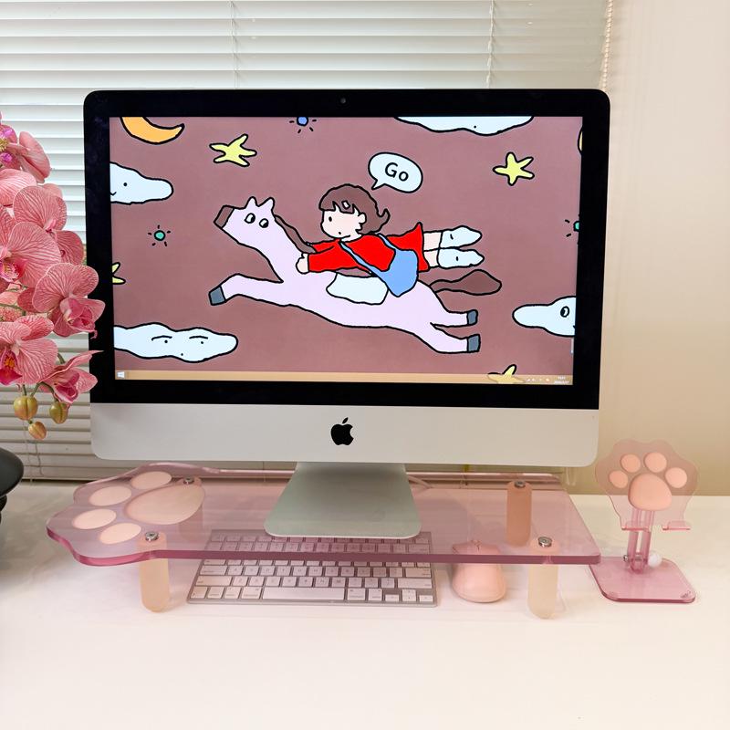 Luminous Cat Paw Acrylic Monitor Riser & Storage Shelf