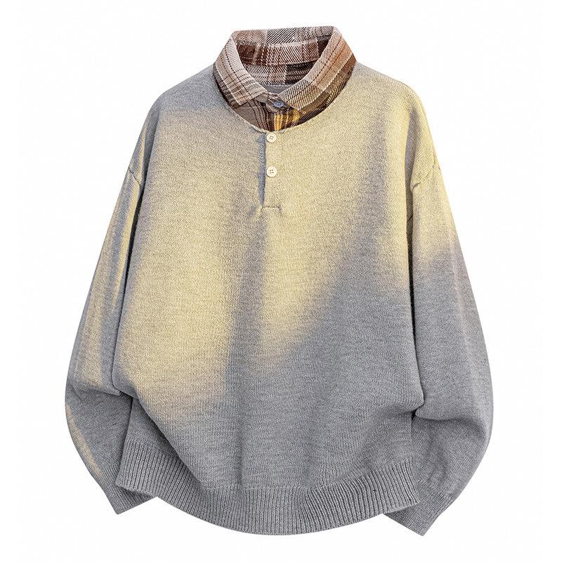 Pullovers Long Sleeves Sweaters Unisex Sweater Paragraph Autumn Half Button Men's Knitwear Bottoming Lapel Retro False Two-piece Wool Sweater