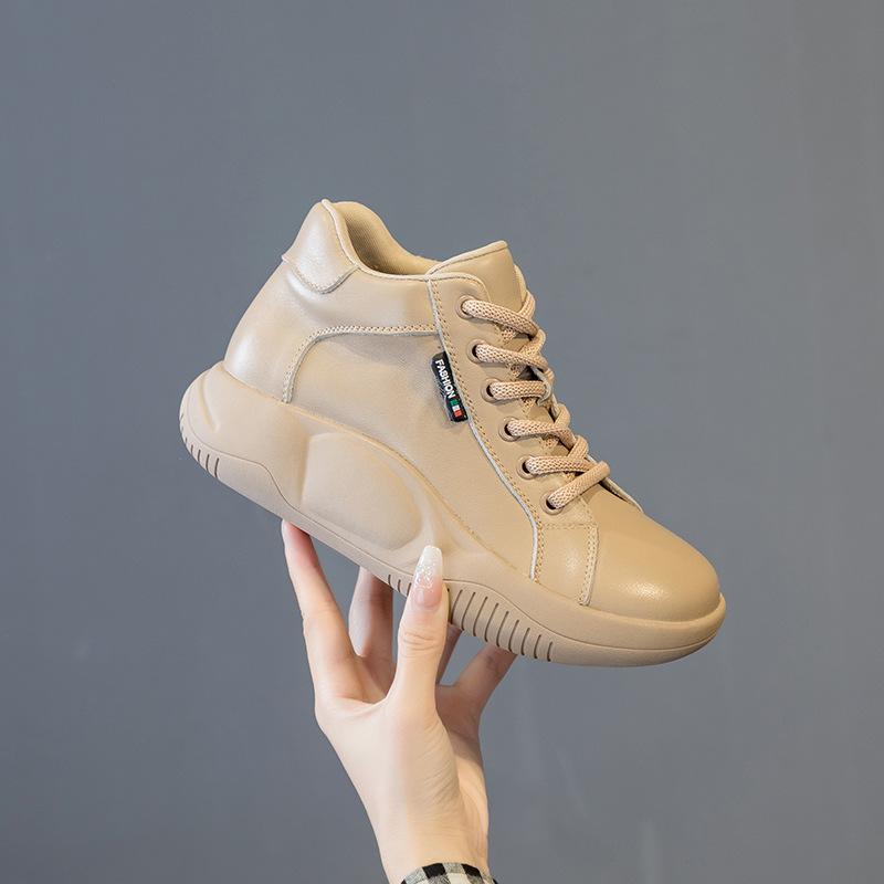 High top single shoe women's 2026 Spring and Autumn new style thick soled women's casual shoes genuine leather women's shoes