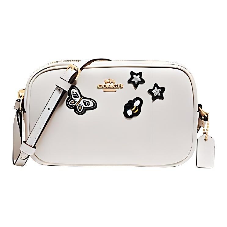Coach Pouch 19 Solid Leather Trim Small Calfskin Shoulder Crossbody Bag Women bags White 25946-IMCHK Basic Set (Bag+Dust Bag)