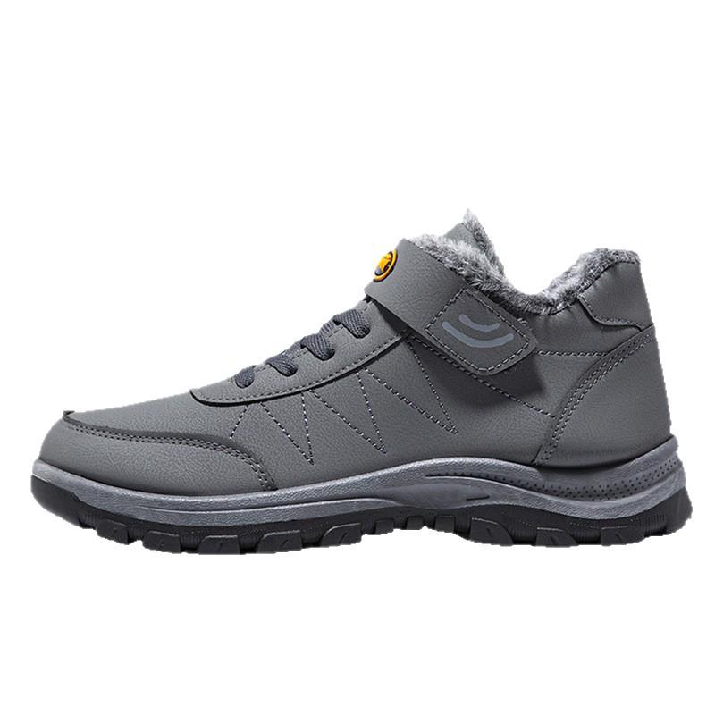 Men's Waterproof Leather Walking Shoes - Velvet Lined, Non-Slip, Warm Winter Casuals for Middle-Aged and Elderly.