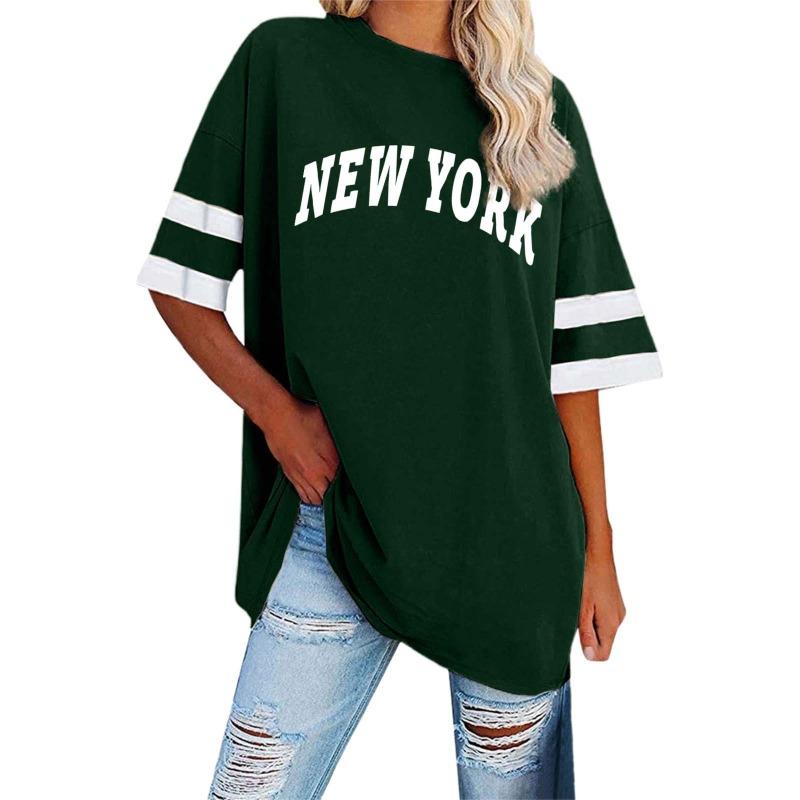 3D Alphabet Stripes Print Oversized Women's T-shirt Summer Casual O Neck Loose Fashion Short Sleeved Top Women