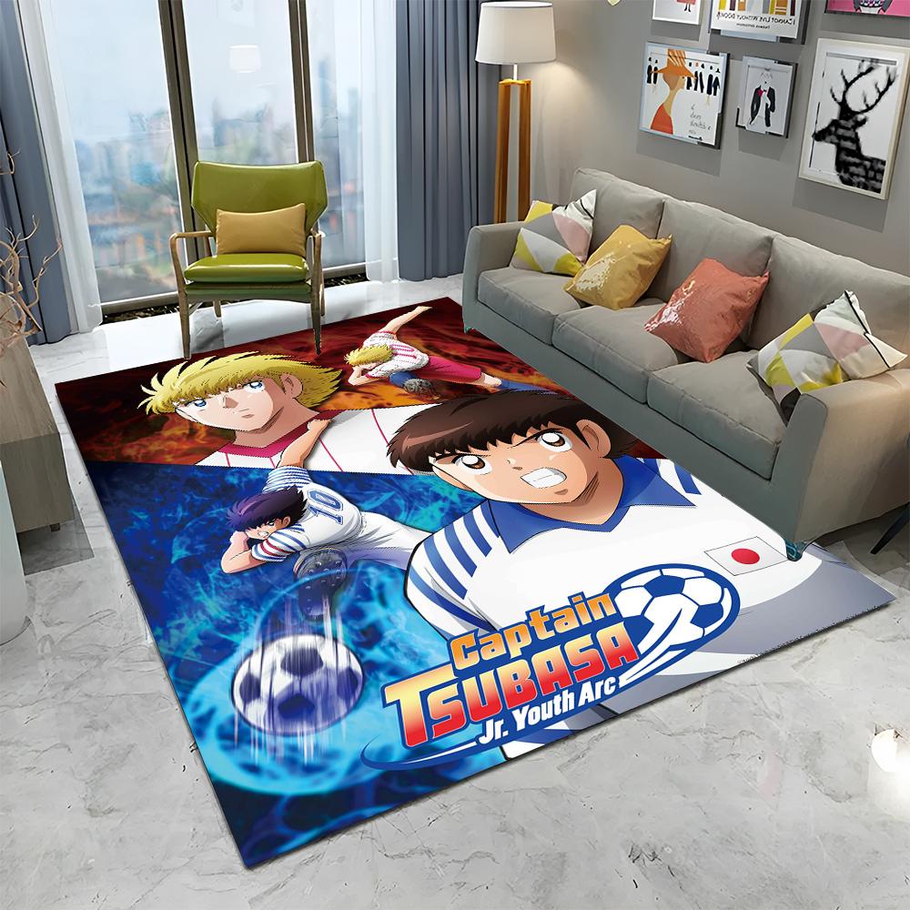 Anime Captain Tsubasa Fußball Cartoon Teppich für Zuhause Wohnzimmer Schlafzimmer Sofa Fußmatte Dekor, Kinder Teppich Rutschfeste Bodenmatte