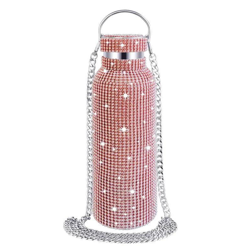 Water Bottles Thermos Portable Glitter Bottle Crossbody Stainless Steel Thermal Flask 350ml 500ml 750ml Diamond Thermos Bottles YLE031