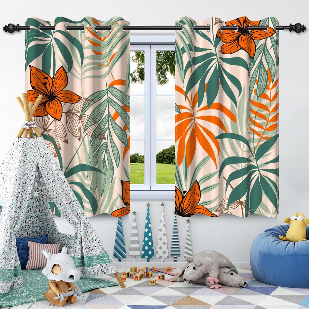 Green Plants Leaves Window Curtain Bedroom Living Room Blackout Curtain Morden Home Decoration Heat Insulation Noise Reduction